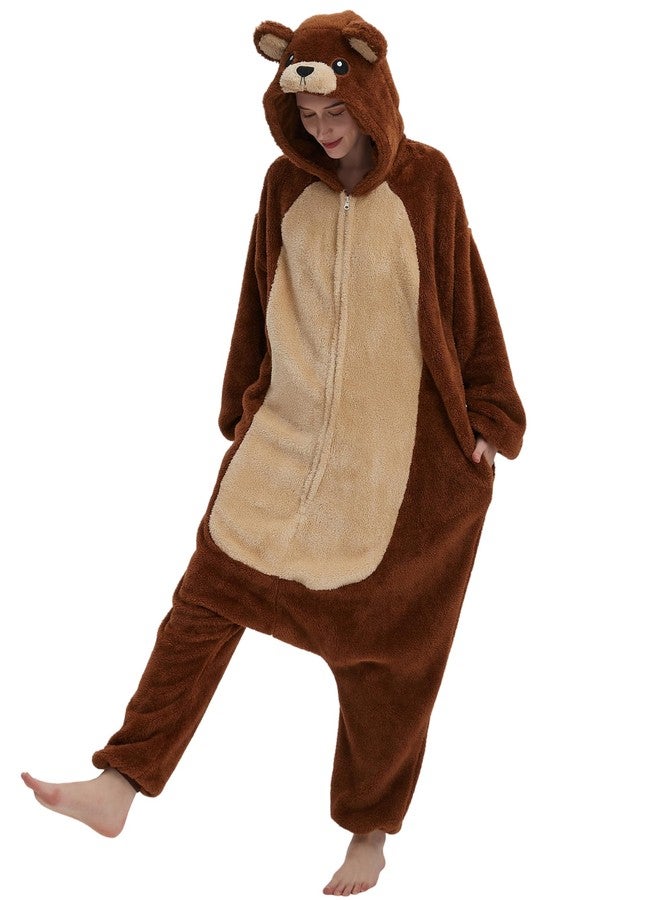 DarkCom Animal Onesie for Kids,Flannel Cosplay Brown Bear Halloween Costume Parent-Child Sleepwear for Girls Boys 12-13 Years - Image 5